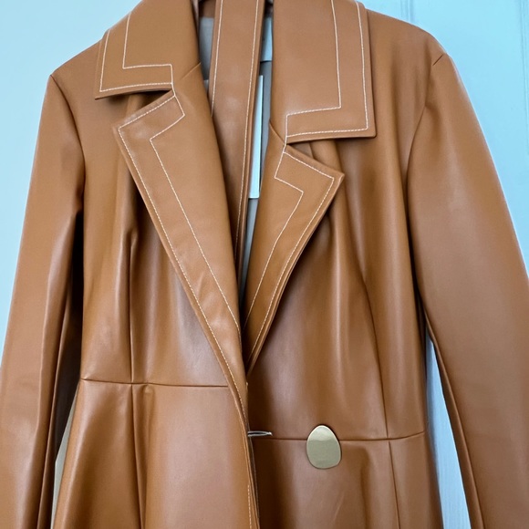 A.W.A.K.E. Mode faux leather trench coat camel tan Ginger bread sz 38 US 6 NWT - Picture 8 of 11